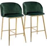 Fran Pleated Counter Stool in Gold & Green Velvet (Set of 2)